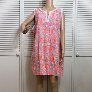 NWT Gretchen Scott Sleeveless Dress in a Coastal Blue and Orange Pattern Size 18